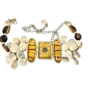 Chicos Chunky Stone & Resin Mixed Media Statement Chain Belt, OS 52 inches
